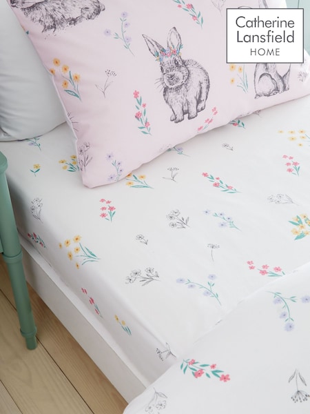 Catherine Lansfield Pink Bunny Tails Ditsy Flowers Fitted Sheet (AC4234) | €13 - €17