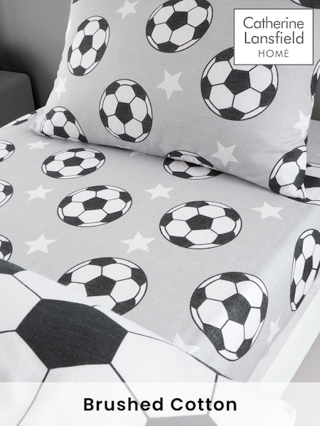 Catherine Lansfield Grey Brushed 100% Cotton Football Stars Fitted Sheet (AC4235) | €14 - €21