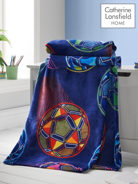 Catherine Lansfield Navy Blue Bright Football Soft and Cosy Fleece Throw (AC4242) | 64 QAR
