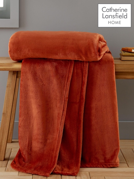 Catherine Lansfield Burnt Orange Raschel Soft Velvet Touch Throw (AC4249) | €17.50