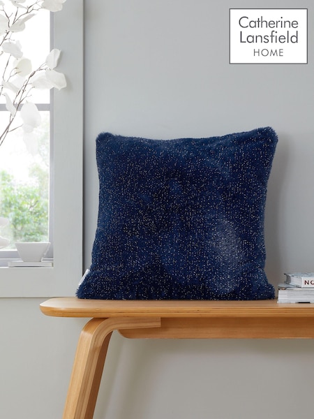 Catherine Lansfield Navy Blue Soft and Cosy Glamour Faux Fur Cushion (AC4295) | €22