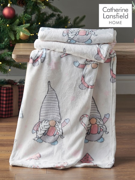 Catherine Lansfield Blush Pink Christmas Gonks Cosy and Warm Fleece Throw (AC4306) | €17