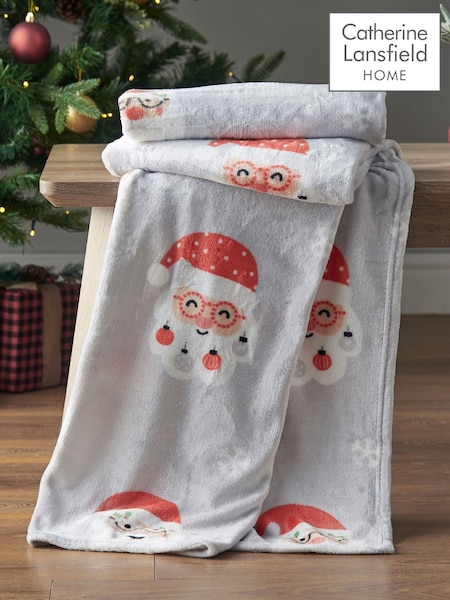 Catherine Lansfield Grey Christmas Santa Spectacular Soft Cosy Fleece Throw (AC4315) | €17.50