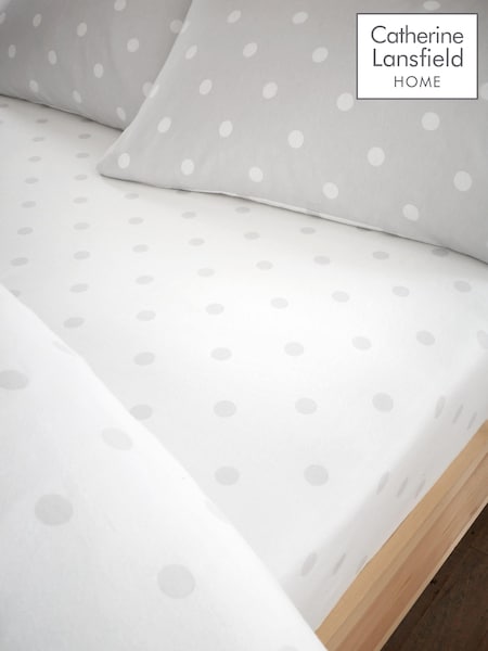 Catherine Lansfield Silver Grey Brushed 100% Cotton Polka Dot Fitted Bed Sheet (AC4320) | AED70 - AED105