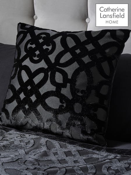 Catherine Lansfield Black Lattice Cut Velvet Cushion (AC4322) | €17.50