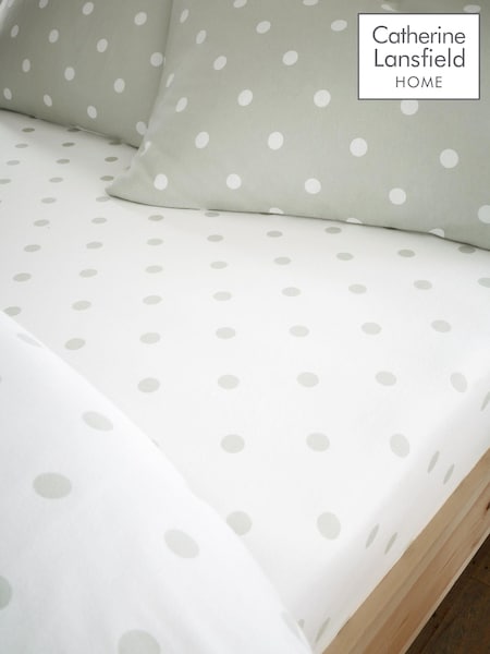 Catherine Lansfield Sage Green Brushed 100% Cotton Polka Dot Fitted Bed Sheet (AC4325) | 721 UAH - 1,081 UAH