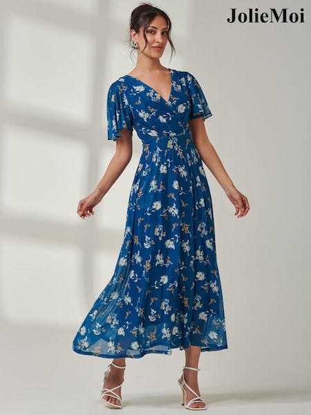 Jolie Moi Green Evelyn Angel Sleeve Mesh Maxi Dress (AC4374) | €101
