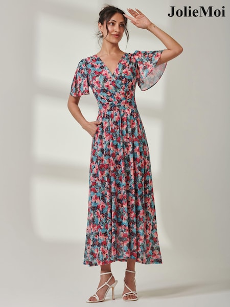 Jolie Moi Green Gracelyn Wrap Front Mesh Maxi Dress (AC4378) | €60