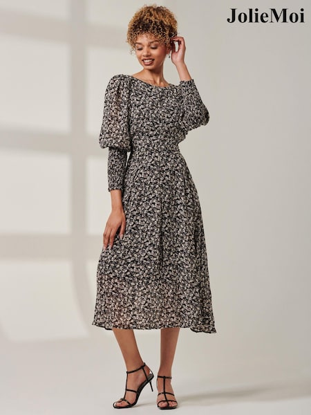 Jolie Moi Cuffed Ballon Sleeve Chiffon Dress (AC4381) | €34