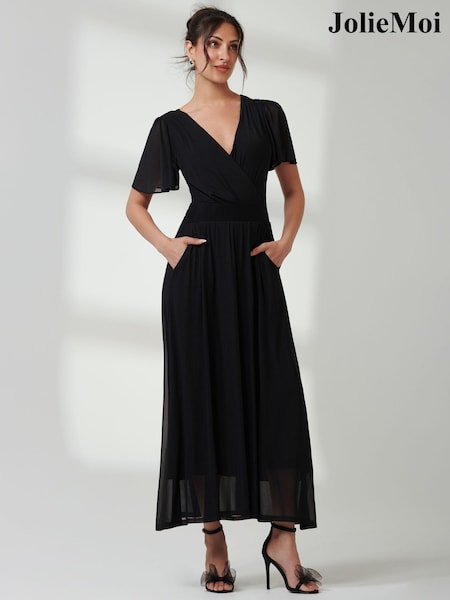 Jolie Moi Black Angel Sleeve Mesh Maxi Dress (AC4383) | €104