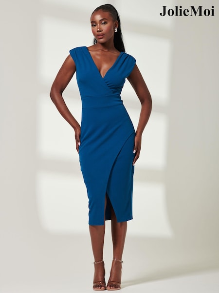 Jolie Moi Green Yseult V-Neck Split Bodycon Dress (AC4385) | 161 QAR
