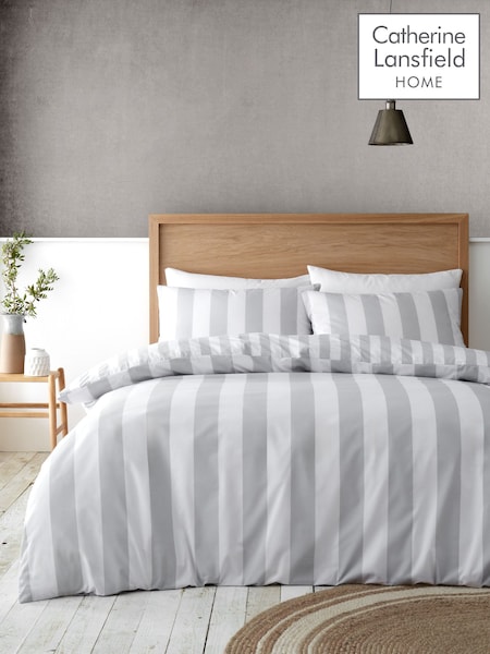 Catherine Lansfield Silver Grey Cove Stripe Reversible Duvet Cover Set (AC4389) | €23 - €37