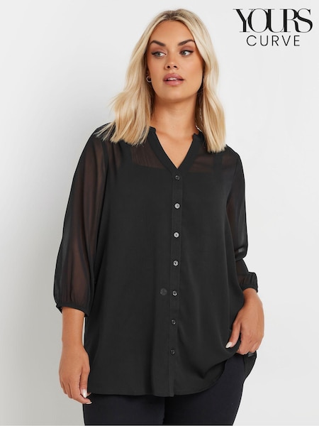 Negro - Yours Curve Sheer Crepe Notchneck Blouse (AC4401) | 41 €