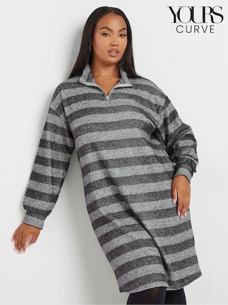 Yours Curve Grey Soft Touch Zip Neck Jumper Dress (AC4404) | $58