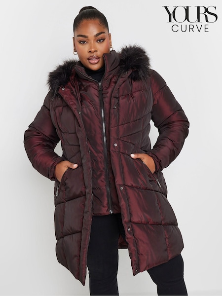 Yours Curve Red Midi Padded Puffer Coat (AC4409) | €99