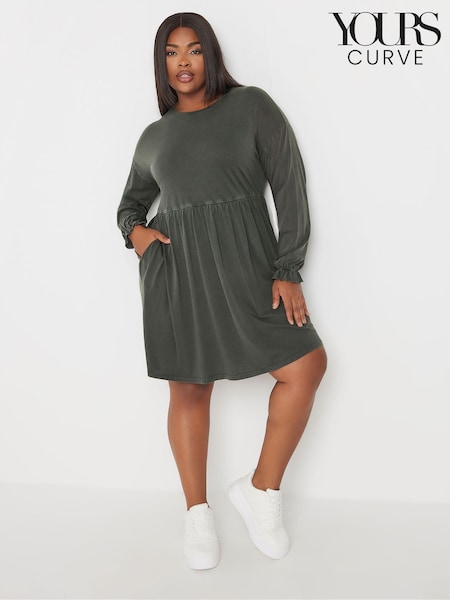 Yours Curve Grey Acid Frill Throw On 100% Cotton Dress (AC4410) | €44