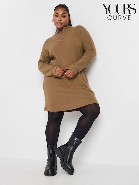 Yours Curve Cream Soft Touch Zip Neck Jumper Dress (AC4413) | $59