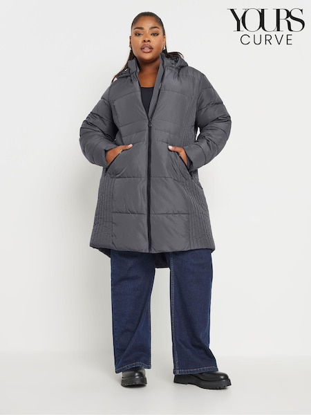Yours Curve Grey Sporty Mid Weight Padded Coat (AC4414) | €107