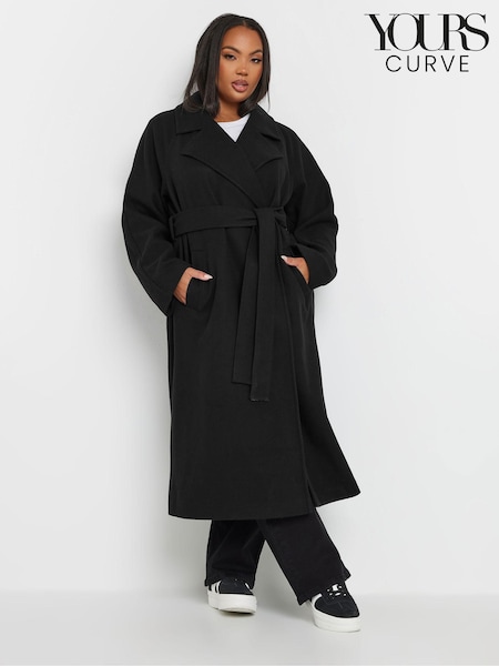 Yours Curve Black Unlined Maxi Wool Coat (AC4417) | €87