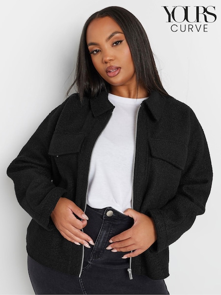 Yours Curve Black Wool Cropped Centre Front Jacket (AC4419) | €79