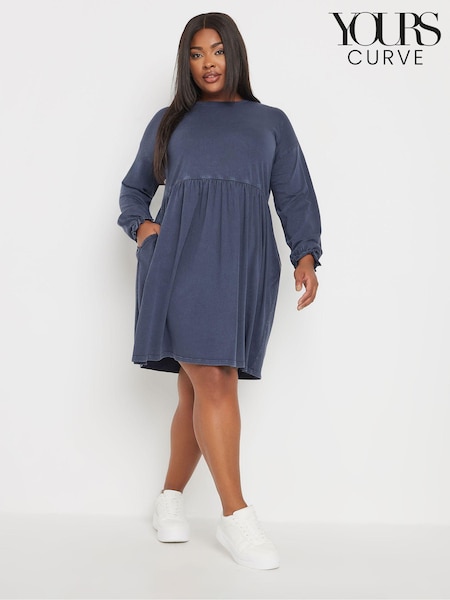 Yours Curve Blue Acid Frill Throw On 100% Cotton Dress (AC4422) | €44