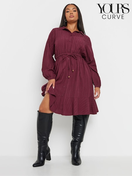 Yours Curve Burgundy Red Limited Stripe Dobby Shirt Tunic Dress (AC4423) | €43
