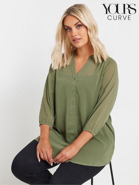 Yours Curve Green Sheer Crepe Notchneck Blouse (AC4427) | €42