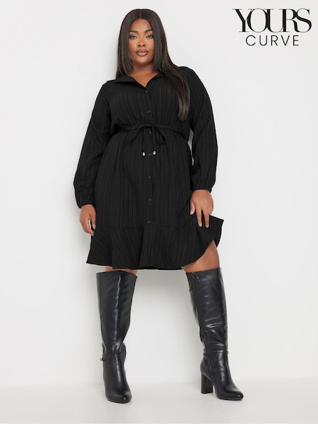 Yours Curve Black Limited Stripe Dobby Shirt Tunic Dress (AC4428) | kr485
