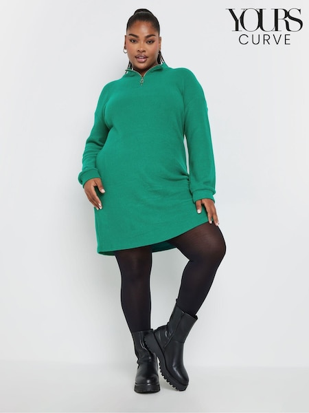 Yours Curve Green Soft Touch Zip Neck Jumper Dress (AC4435) | kr485