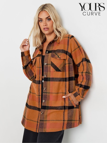 Yours Curve Checked 100% Cotton Shacket (AC4438) | ‏171‏₪