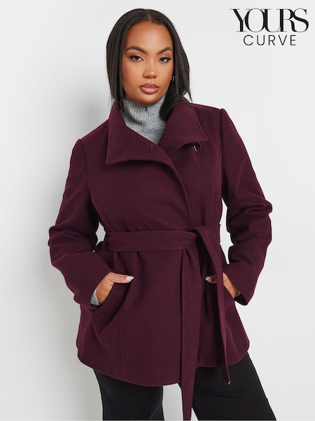 Yours Curve Purple Short Wrap Wool Coat (AC4440) | €78