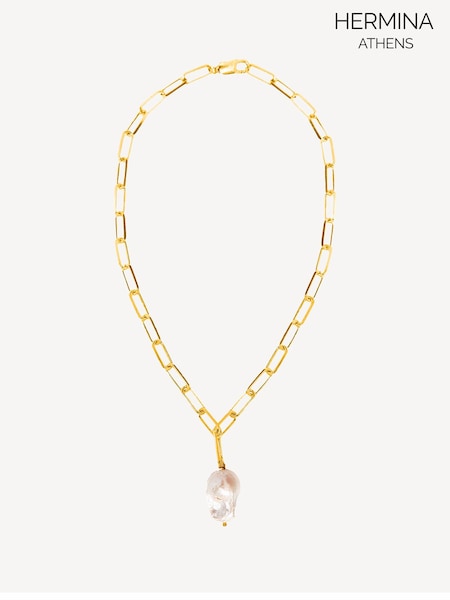 Hermina Athens Gold Plated Yasemi Baroque Pearl Necklace (AC4590) | € 257