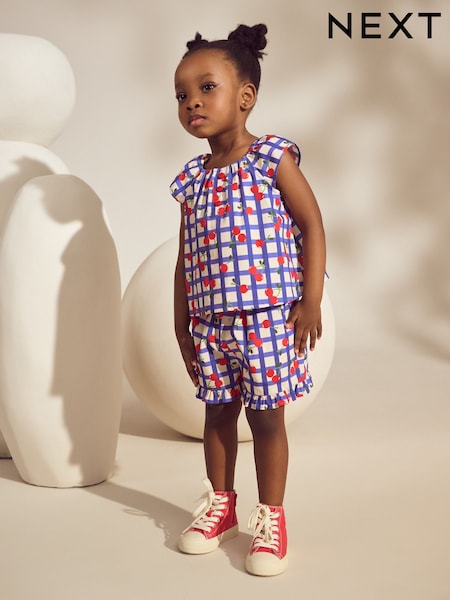 Purple 100% Cotton Cherry Check Top and Shorts Set (3mths-7yrs) (AC4613) | 659 UAH - 823 UAH