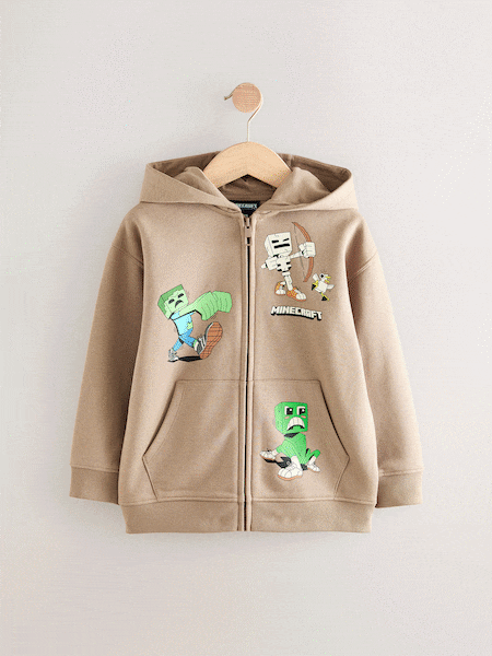 بني فاتح - Minecraft Stone Zip Through Hoodie (3-16yrs) (AC4700) | ‏119 ر.ق. - ‏158 ر.ق.