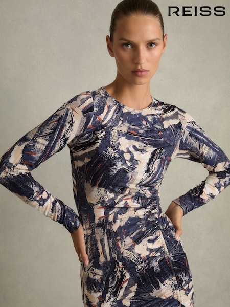 Reiss Riyo Printed Ruched Midi Dress (AC4736) | €225