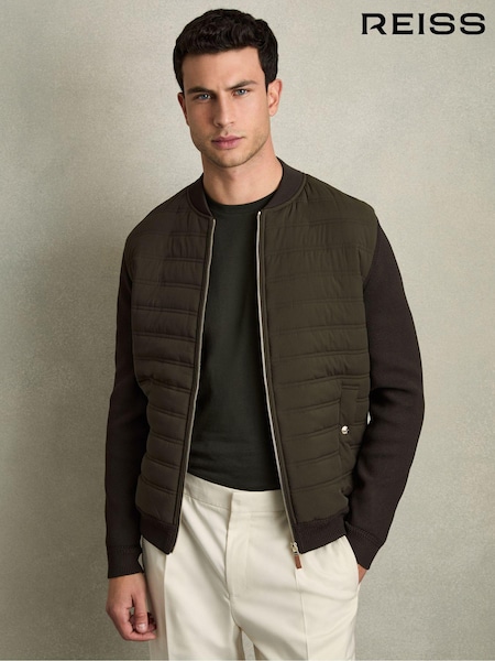 Reiss Military Green Tosca Quilted Hybrid Jacket (AC4739) | €287