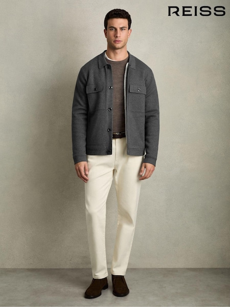 Reiss Mid Grey Melange Heritage Fleece-Lined Button-Through Jacket (AC4744) | €273
