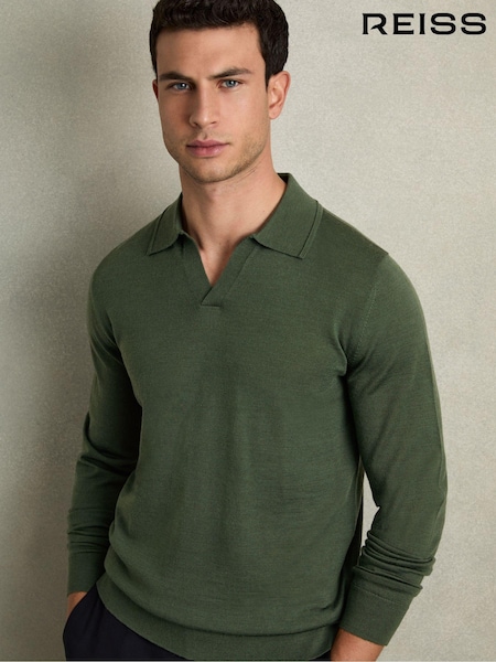 Reiss Dark Kale Green Milburn Merino Wool Half-Zip Polo Shirt (AC4746) | €97