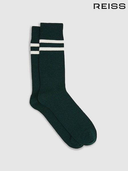 Reiss Forest Green/Ecru Alcott Striped Socks With Wool And Cashmere (AC4747) | $27