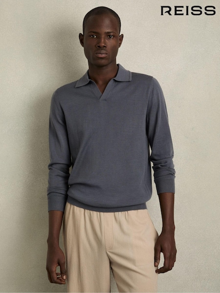 Reiss Blackened Blue Milburn Merino Wool Half-Zip Polo Shirt (AC4750) | €82