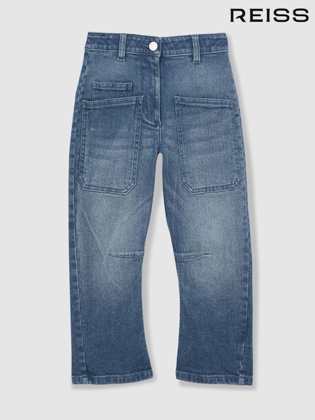 Reiss Blue Brady 13-14 yrs Barrel-Leg Patch-Pocket Jeans (AC4751) | €84
