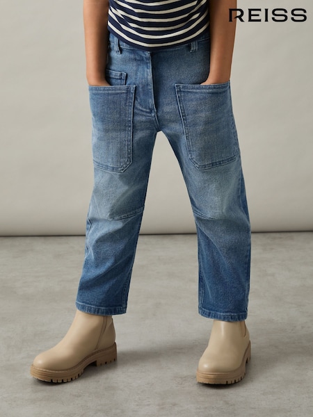 Reiss Blue Brady 9-13 yrs Barrel-Leg Patch-Pocket Jeans (AC4756) | €80