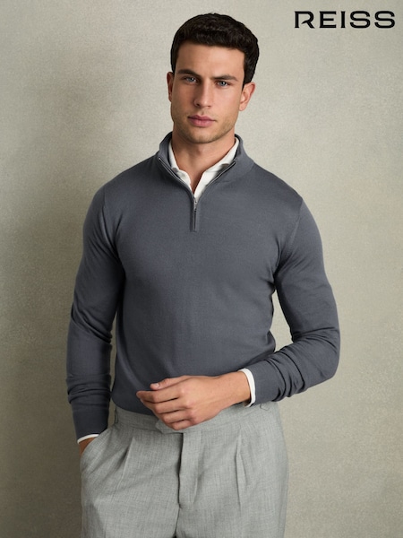 Reiss Airforce Blue Blackhall Merino Wool Half-Zip Funnel Neck Jumper (AC4764) | €142