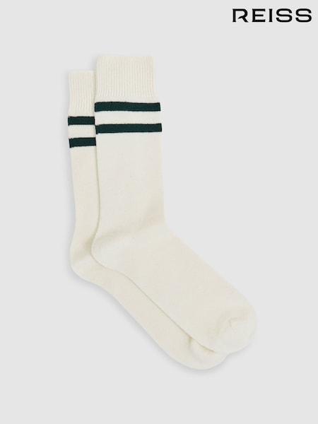 Reiss Ecru/Forest Green Alcott Striped Socks With Wool And Cashmere (AC4776) | $27