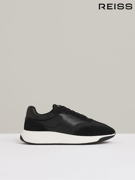 Reiss Black/White Emmett Leather Suede Running Trainers (AC4779) | ₪1,079