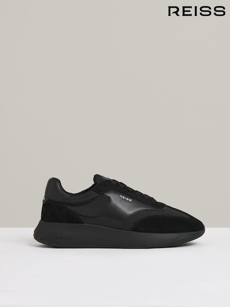 Reiss All Black Emmett Leather Suede Running Trainers (AC4780) | €215