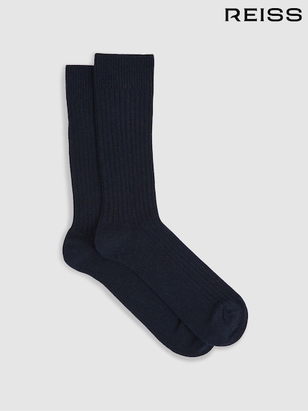 Reiss Navy Ezra Ribbed Socks With Wool And Cashmere (AC4781) | €20