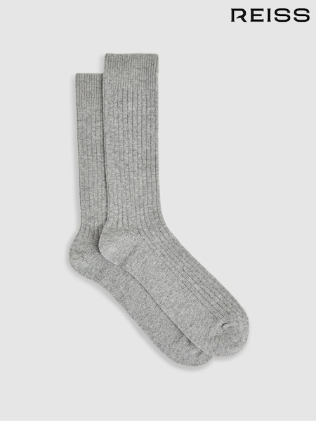 Reiss Soft Grey Ezra Ribbed Socks With Wool And Cashmere (AC4792) | €20