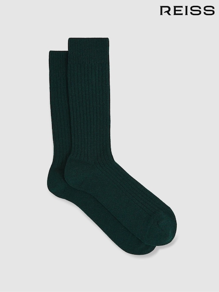 Reiss Forest Green Ezra Ribbed Socks With Wool And Cashmere (AC4798) | €20