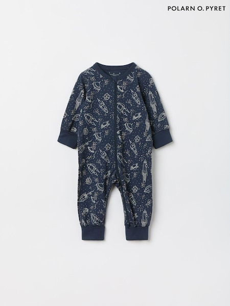 Polarn O. Pyret Blue Organic Cotton Space Print Sleepsuit (AC4818) | AED84